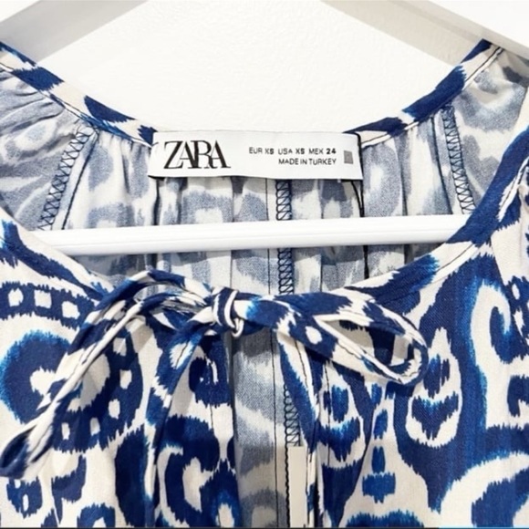 Zara printed blue and white boho balloon sleeve mini dress - Picture 10 of 12